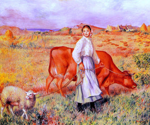  Pierre Auguste Renoir Shepherdess, Cow and Ewe - Art Print