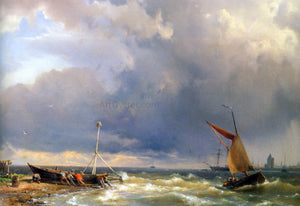  The Elder Hermanus Koekkoek Shipping in a Stiff Breeze near Enkhuizen - Art Print