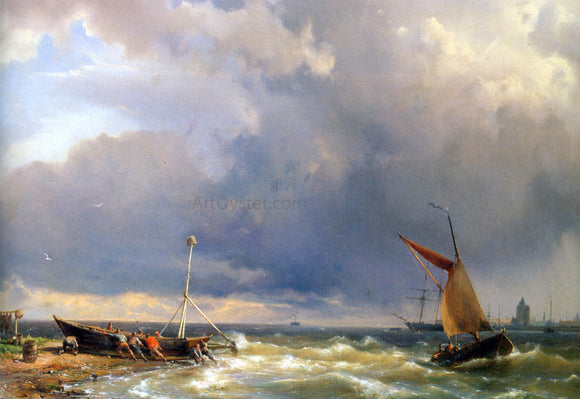  The Elder Hermanus Koekkoek Shipping in a Stiff Breeze near Enkhuizen - Art Print