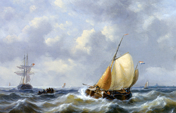  George Willem Opdenhoff Shipping in Choppy Seas - Art Print