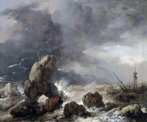  Philips Wouwerman Ships Foundering in Stormy Seas - Art Print