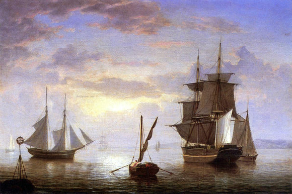  Fitz Hugh Lane Ships in a Harbor, Sunrise (also known as Ships off Massachusetts Coast) - Art Print