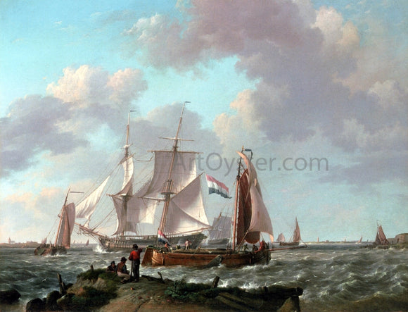  Johannes Hermanus Koekkoek Ships in a Squall with Figures on the Shore - Art Print