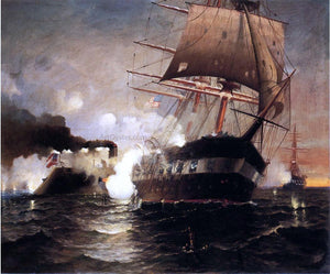  Edward Moran Sinking of the "Cumberland" by the "Merrimack" - Art Print