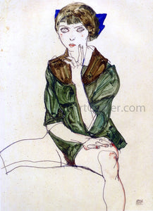  Egon Schiele Sitting Woman in a Green Blouse - Art Print
