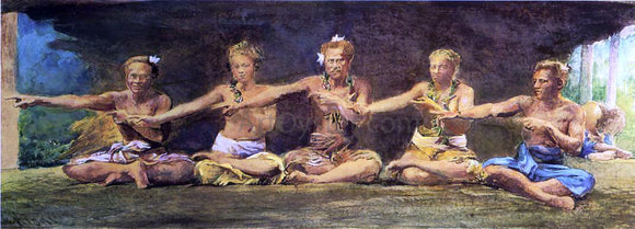  John La Farge Siva Dance, Five Figures, Vaiala, Samoa, Taele Weeping in the Corner - Art Print