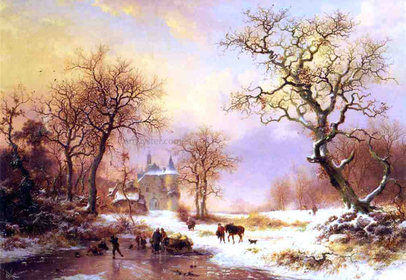  Frederk M Kruseman Skaters in a Winter Landscape - Art Print
