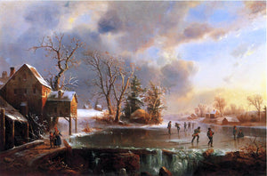  Marie-Francois-Regis Gignoux Skaters on a Frozen Pond - Art Print