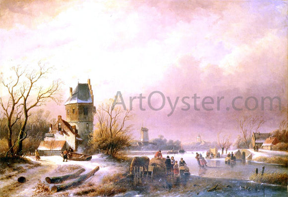  Andreas Schelfhout Skaters on a Frozen River - Art Print