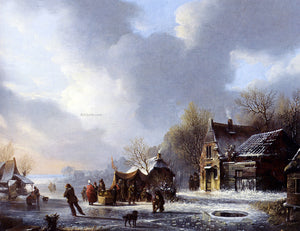 Jacobus Van Der Stok Skaters On A Frozen River Near A 'Koek En Zopie' - Art Print