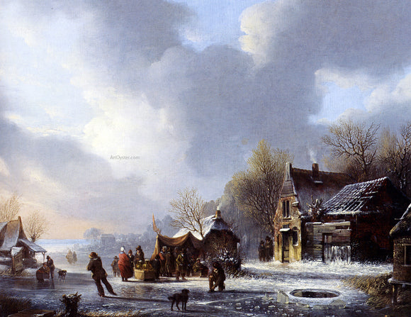  Jacobus Van Der Stok Skaters On A Frozen River Near A 'Koek En Zopie' - Art Print