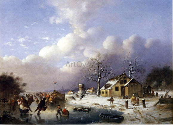  Johann Mongles Culverhouse Skating Scene in Holland - Art Print