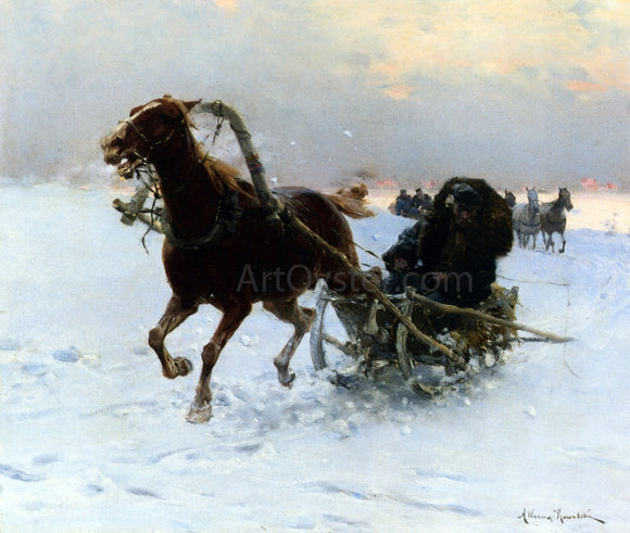  Alfred Von Wierusz-Kowalski Sledding Caravan - Art Print