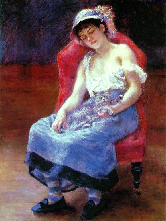 Pierre Auguste Renoir Sleeping Girl (also known as Girl with a Cat) - Art Print