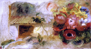  Pierre Auguste Renoir Small House, Buttercups and Diverse Flowers (study) - Art Print