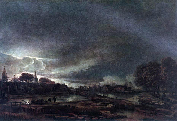  Aert Van der Neer Small Town at Dusk - Art Print
