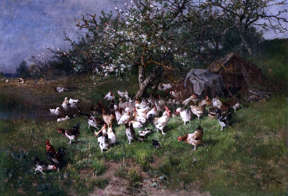  Alexandre Defaux Spring, Chickens under Flowering Apple Trees - Art Print