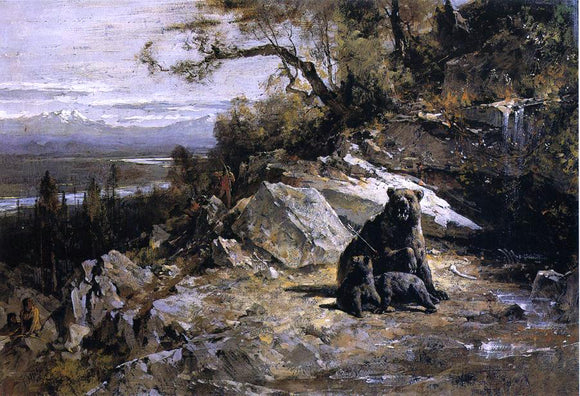  Thomas Hill Squaw Valley near Now-ow-wa (also known as Old Grizzly's Den Invaded) - Art Print