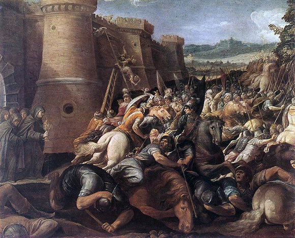  Giuseppe Cesari St Clare with the Scene of the Siege of Assisi - Art Print