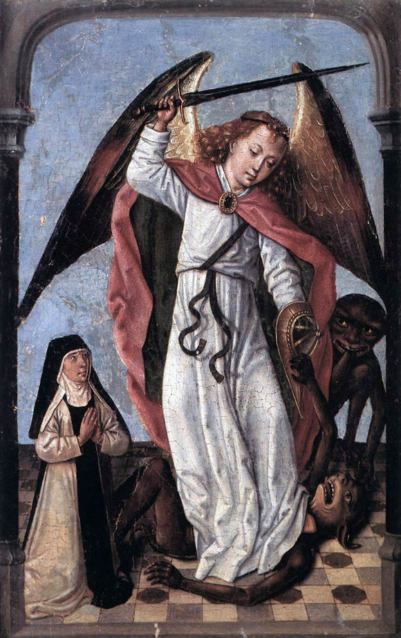  Master of the Legend of St.  Ursula St Michael Fighting Demons - Art Print