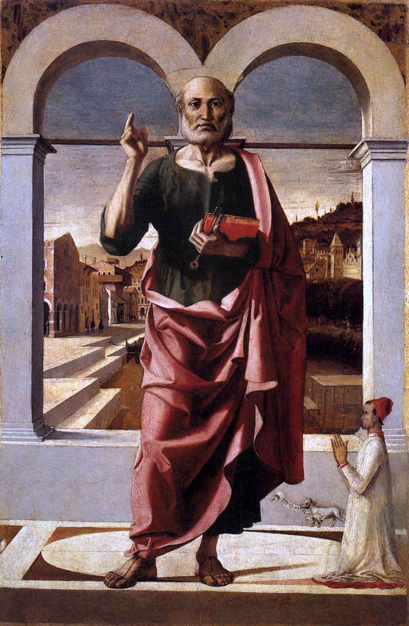  Bartolomeo Montagna St Peter Blessing and Donor - Art Print