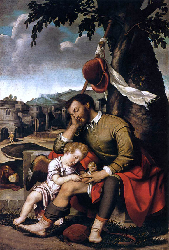  Moretto Da Brescia St Roch with an Angel - Art Print