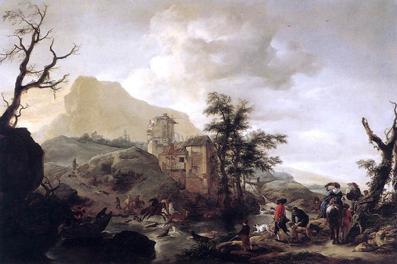  Philips Wouwerman Stag Hunt in a River - Art Print