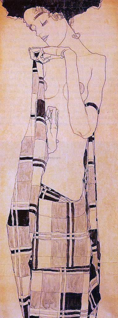  Egon Schiele Standing Girl in a Plaid Garment - Art Print