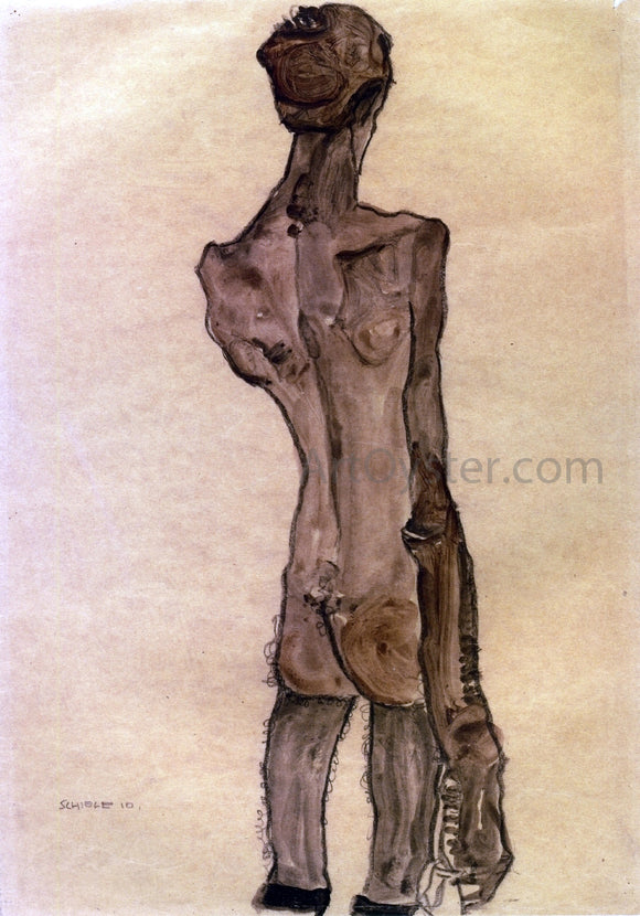  Egon Schiele Standing Male Nude, Back View - Art Print