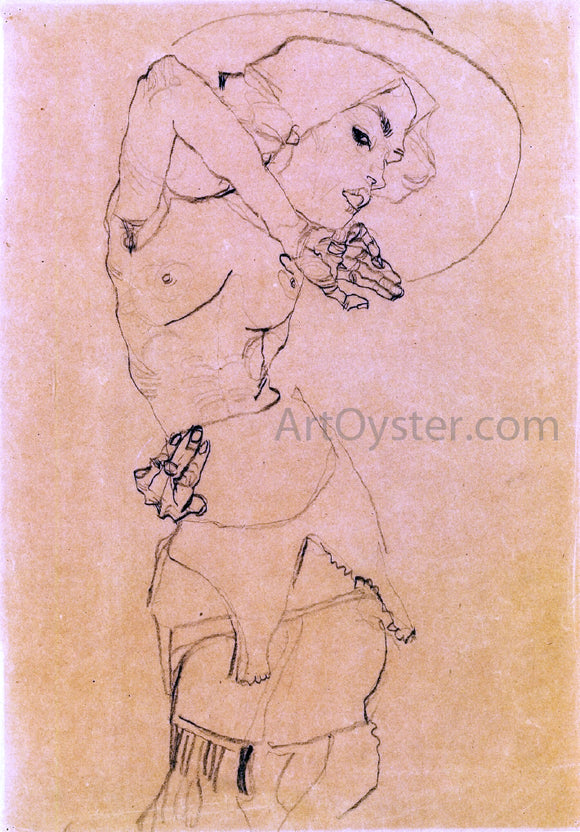  Egon Schiele Standing Nude with Large Hat (Gertrude Schiele) - Art Print