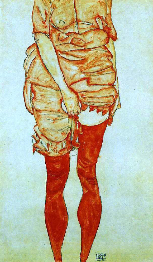  Egon Schiele Standing Woman in Red - Art Print