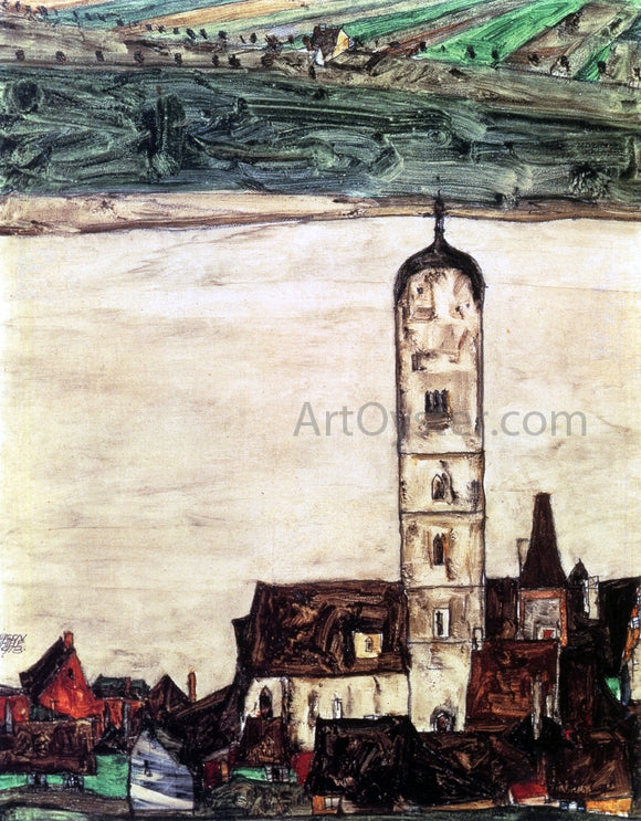  Egon Schiele Stein on the Danube, Seen from the Kreuzberg (small version) - Art Print