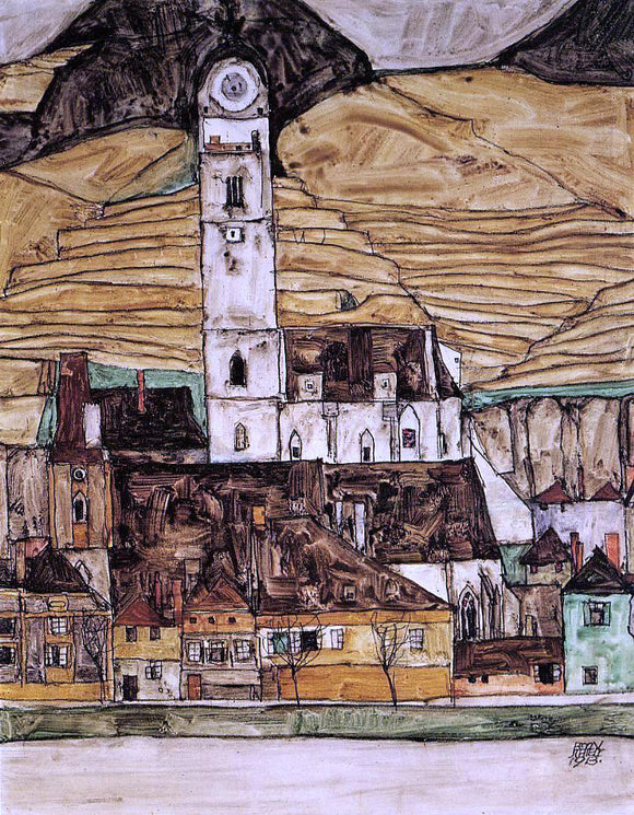  Egon Schiele Stein on the Danube (small version) - Art Print