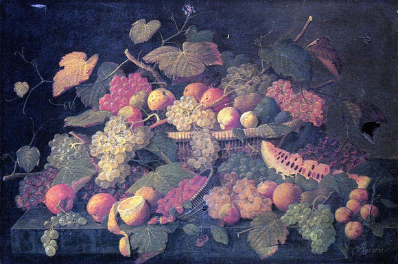  Severin Roesen Still Life: An Abundance of Fruit - Art Print