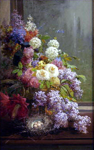  Thomas Hill Still Life FLowers and Fruit - Art Print