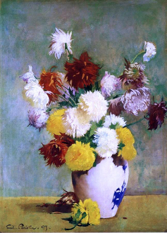  Emil Carlsen Still Life of Chrysanthemums in a Canton Vase - Art Print