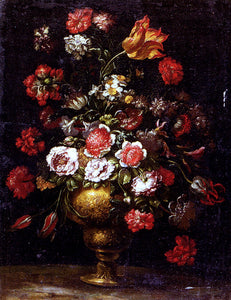  Andrea Scacciati Still Life of Flowers in a Gilt Vase - Art Print