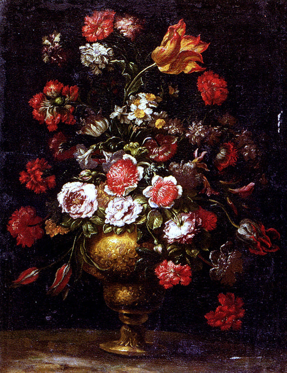  Andrea Scacciati Still Life of Flowers in a Gilt Vase - Art Print