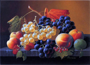  Severin Roesen Still Life of Fruit on a Marble Tabletop - Art Print
