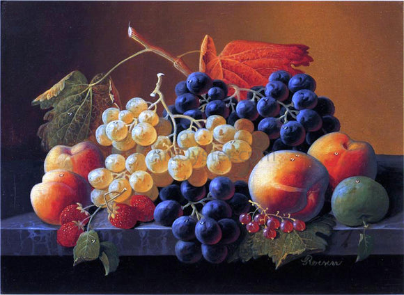 Severin Roesen Still Life of Fruit on a Marble Tabletop - Art Print