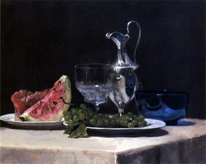  John La Farge Still Life, Study of Silver, Glass and Fruit - Art Print