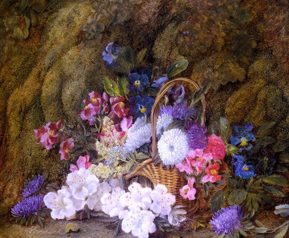  Vincent Clare Still life with a Basket of Flowers - Art Print