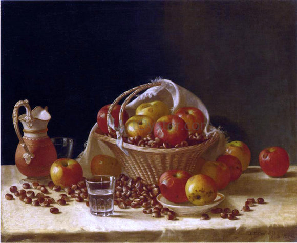  John F Francis Still Life with Apples, a Basket and Chestnuts - Art Print
