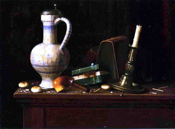  William Michael Harnett Still Life with Blue and White Pitcher, Tobacco Case and Pipe - Art Print