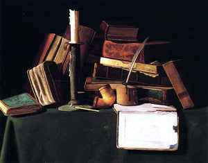  John Frederick Peto Still Life with Candle, Pipe and Books - Art Print