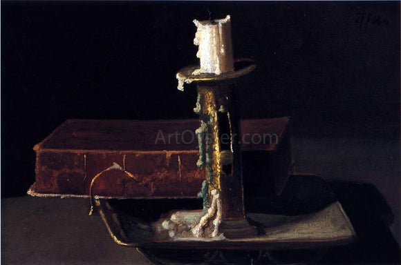  John Frederick Peto Still Life with Candlestick and Book - Art Print