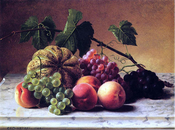  George Hetzel Still Life with Cantaloupe, Grapes and Peaches - Art Print