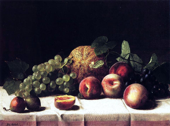  George Hetzel Still Life with Cantaloupe, Peaches and Grapes - Art Print