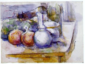  Paul Cezanne Still Life with Carafe, Sugar Bowl, Bottle, Pommegranates and Watermelon - Art Print