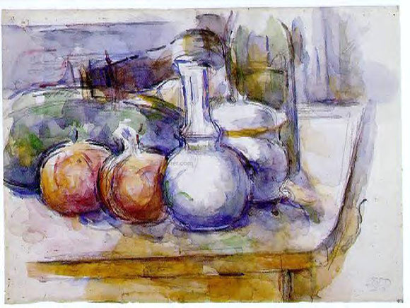  Paul Cezanne Still Life with Carafe, Sugar Bowl, Bottle, Pommegranates and Watermelon - Art Print